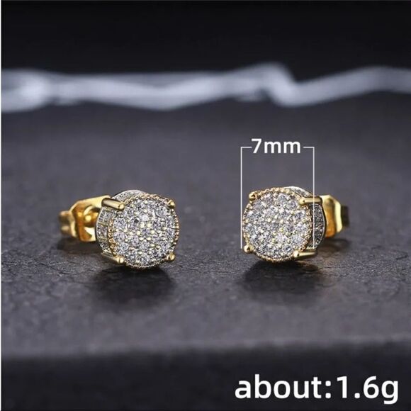 #32 Gold Micro Pave Stud Earrings - Picture 3 of 9